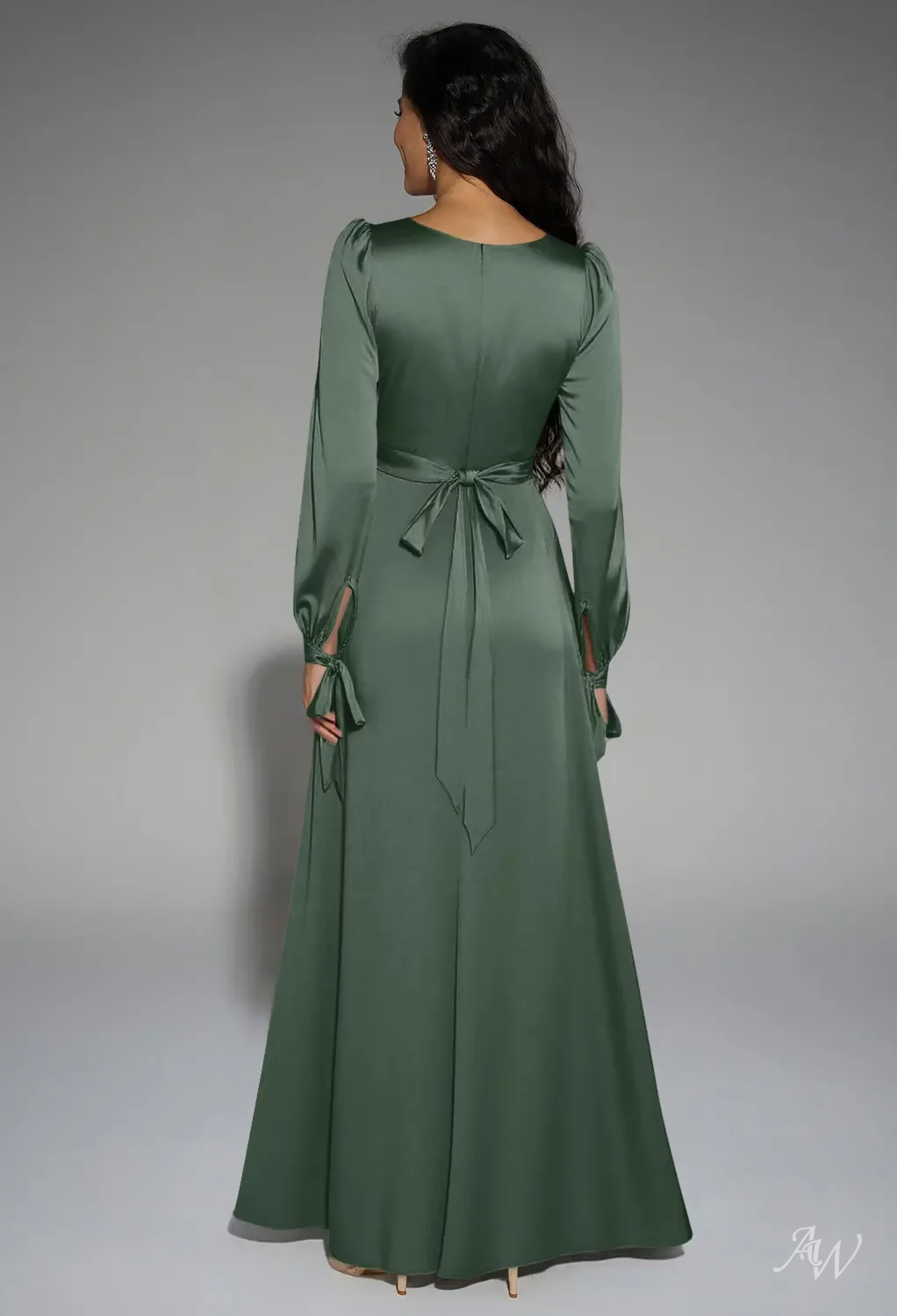 AW Rose Dress, Dark Navy Satin Charmeuse Floor Length Square
